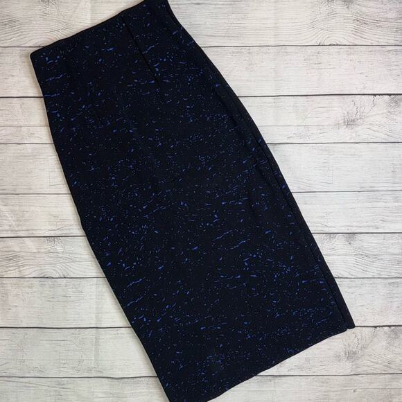 Proenza Schouler Women's Stretch Knit Midi Pencil Skirt Black w/ Blue Flecks XS - Picture 2 of 11
